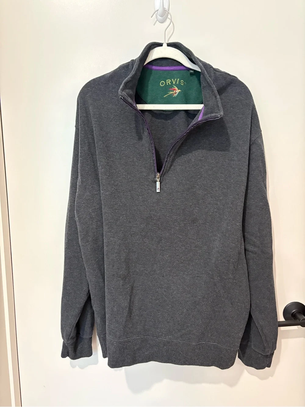 Orvis Men Fly Fishing Dark Gray 1/4 Zip Pullover Sweater Outdoor Sports Cotton